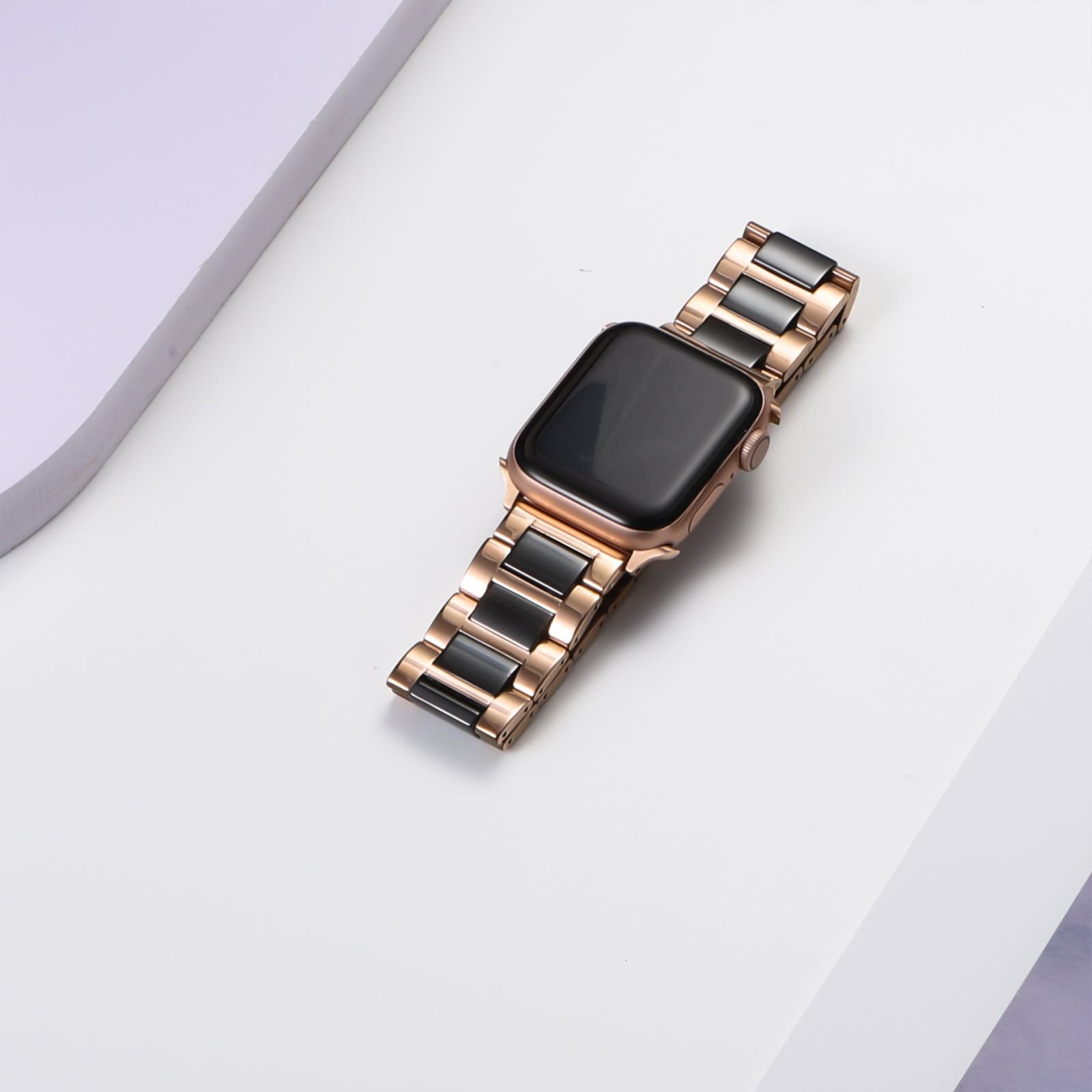 Curea din metal și ceramică WatchBand pentru Apple Watch Imagine Rose gold and black