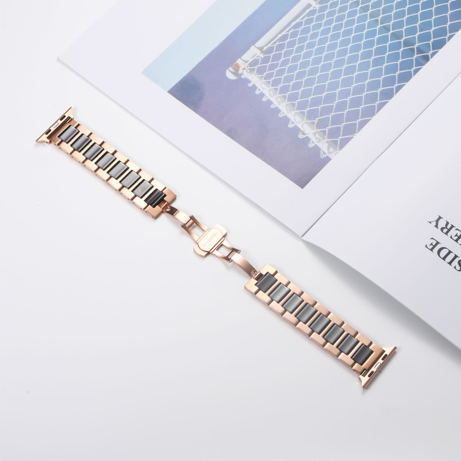 Curea din metal și ceramică WatchBand pentru Apple Watch Imagine Rose gold and black