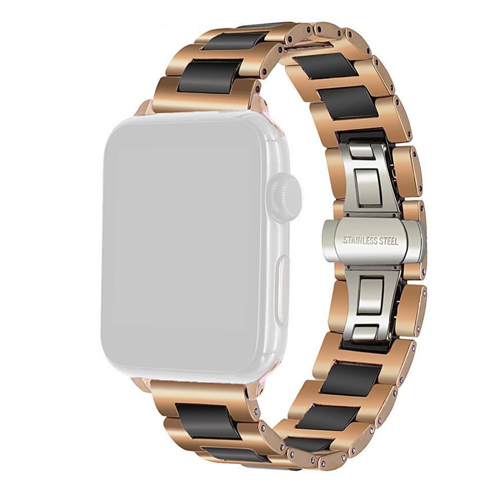 Curea din metal si ceramica WatchBand™ Effortless, Compatibila cu Apple Watch 1/2/3/4/5/6/7/SE/Nike+