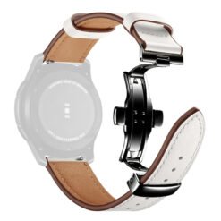Curea din piele naturala WatchBand™ Elegant, Compatibila cu smartwatch Samsung Galaxy Watch (42/46 mm), Huawei Watch GT/GT 2 (42/46 mm) si oricare alt model cu latimea bratarii de 20/22 mm - 20 mm, Alb