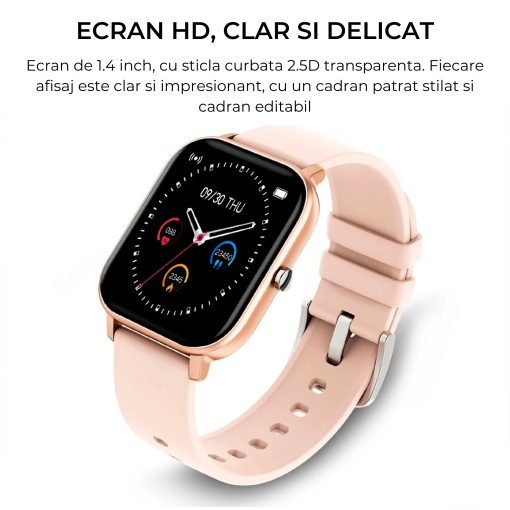 Smartwatch Masurare Puls, Tensiune Arteriala, Saturatie Oxigen, Rezistent la Apa, Notificari Apeluri si Mesaje, Control Camera si Muzica, Multiple Moduri de Sport