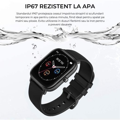 Smartwatch Masurare Puls, Tensiune Arteriala, Saturatie Oxigen, Rezistent la Apa, Notificari Apeluri si Mesaje, Control Camera si Muzica, Multiple Moduri de Sport