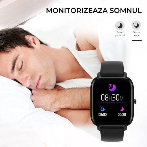 Smartwatch Masurare Puls, Tensiune Arteriala, Saturatie Oxigen, Rezistent la Apa, Notificari Apeluri si Mesaje, Control Camera si Muzica, Multiple Moduri de Sport
